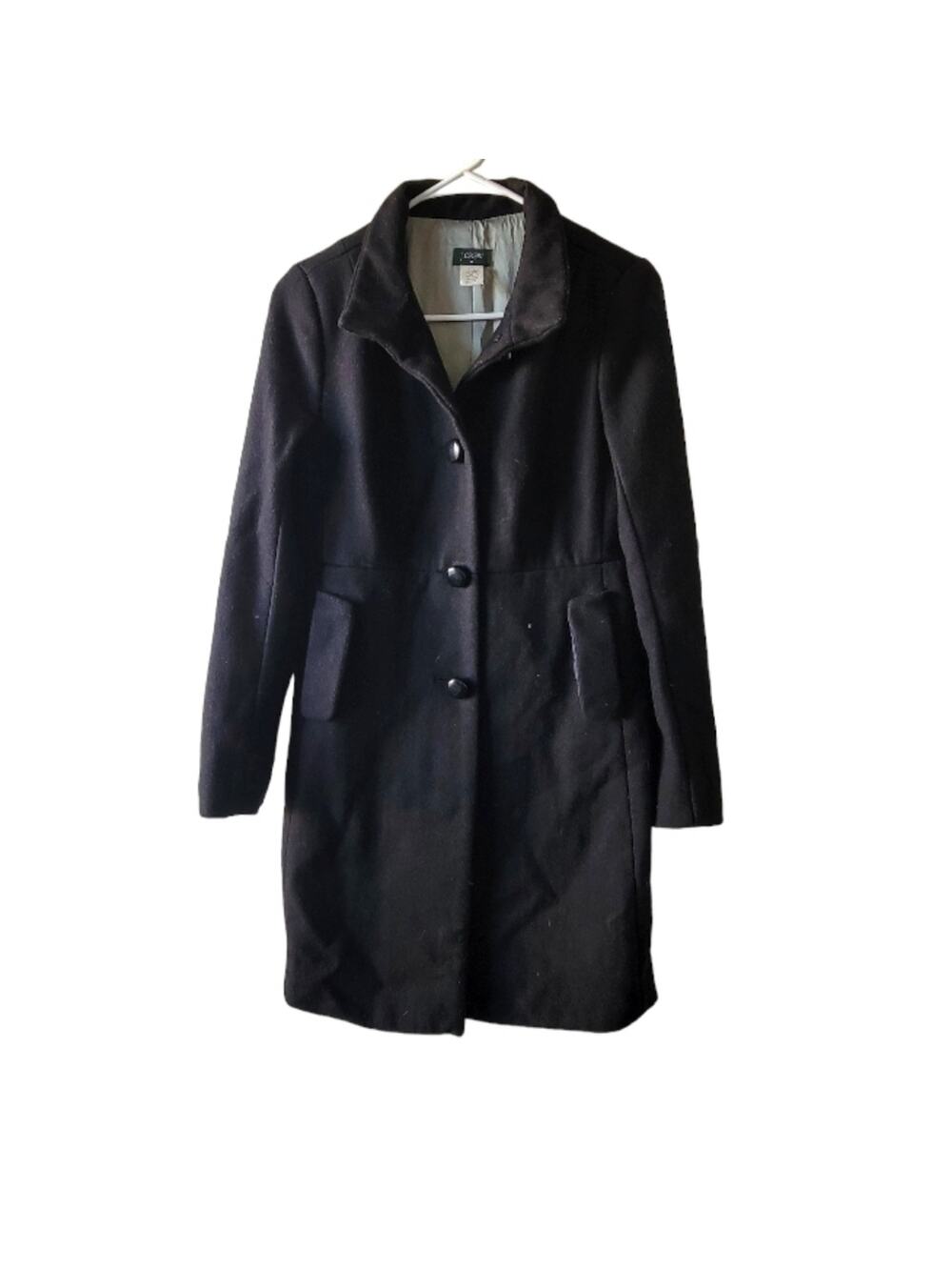 Size 9 J. Crew black wool long pea coat with pockets